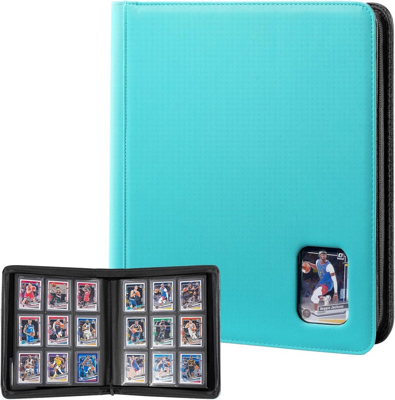 Procase Top Loader Binder, 9 Pocket Holds 324 Toploaders, Waterproof PU Leather with Non-PVC Pockets for Trading Cards or Sports Cards, Compatible with TCG, MTG in 3"x4" Toploader -Lightblue - Image 1